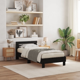 Estructura de cama  con luces LED Roble Negro 100x200 cm Madera de ingeniería