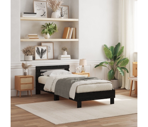 Estructura de cama  con luces LED Roble Negro 100x200 cm Madera de ingeniería