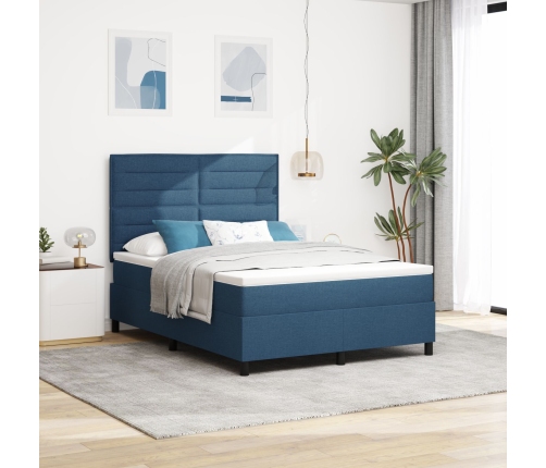 Cama con Muelles  y Colchón Azul 140x190 cm Tela