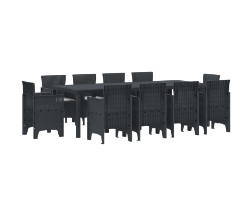 Conjunto de Comedor de Jardín de 11 Piezas con Cojines Antracita Poliratán