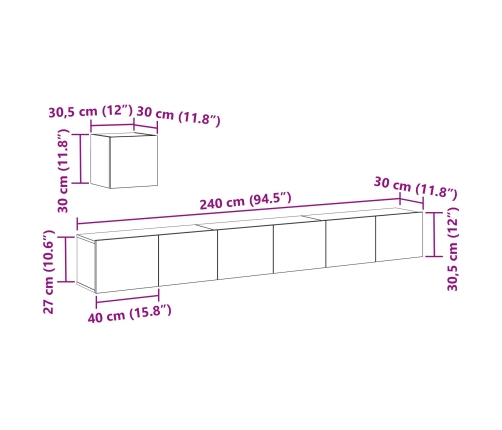 Conjunto de Mueble de TV de 4 Piezas  en Roble Negro de Madera Ingenerada