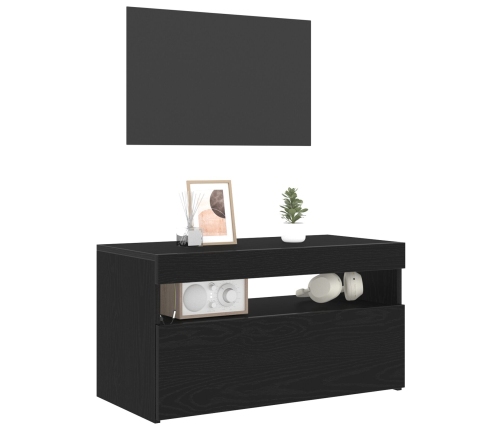 Mueble para TV  con luces LED en negro y roble, 75x35x40 cm, de madera