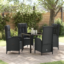 Conjunto de Comedor de Jardín de 5 Piezas  Negro Ratán Poli