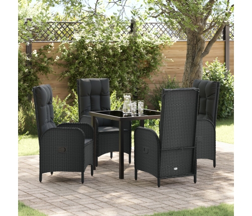 Conjunto de Comedor de Jardín de 5 Piezas  Negro Ratán Poli
