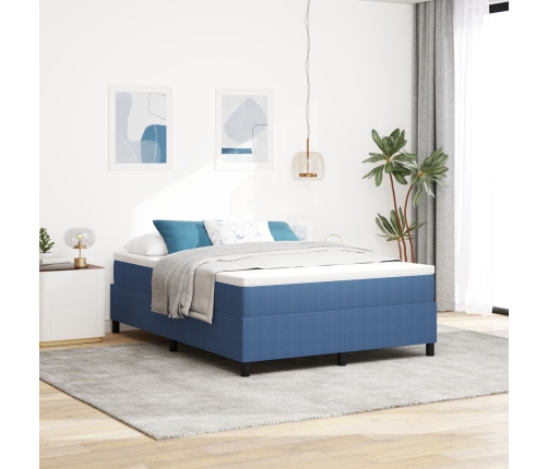 Cama con Box Spring y Colchón Azul 140x200 cm de Tela de Terciopelo