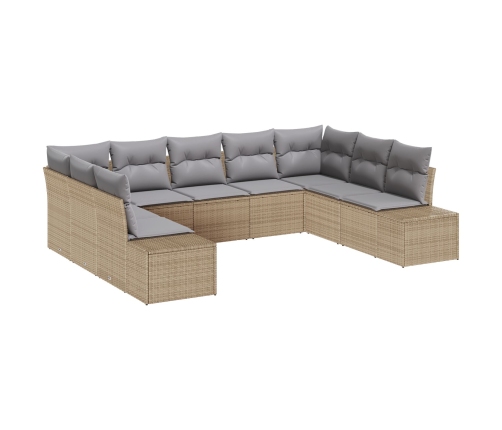Conjunto de Sofá de Jardín  de 9 Piezas con Cojines Beige Ratán Poliéster