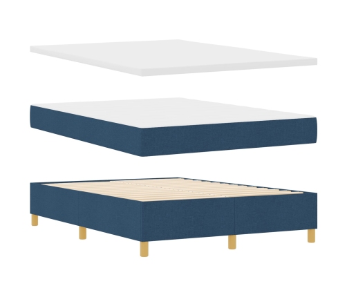 Cama con Base de Muelles con Colchón y Banco Azul 140x190 cm Tela