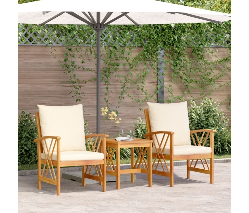 Conjunto de Jardín de 3 Piezas con Cojines de Madera Maciza de Acacia