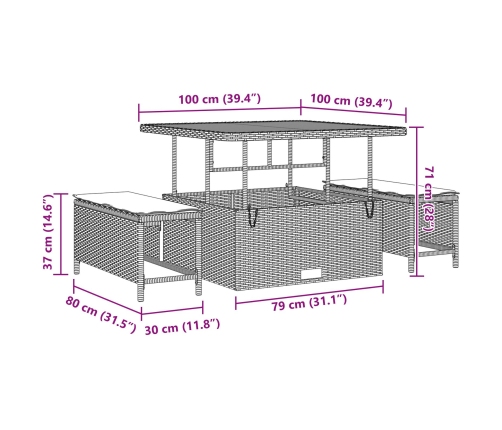 Conjunto de Comedor de Jardín de 3 Piezas con Cojines Beige de Ratán Polímero y Acacia