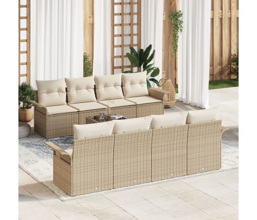 Sofá de Jardín de 9 Piezas con Cojines Beige Ratán de PE