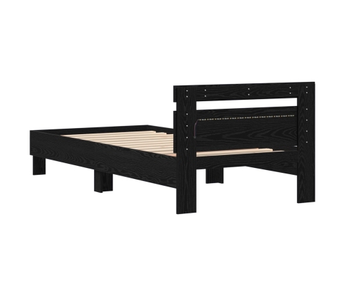 Cama  con Luces LED Roble Negro 75x190 cm Madera Ingenierizada