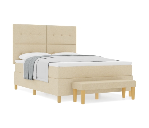 Cama con base y colchón crema 140x200 cm tela