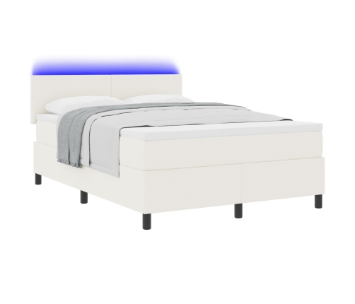 Cama con Somier  con Colchón y Luz LED Crema 140x200 cm Tejido de Terciopelo