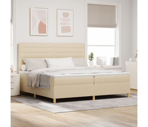 Cama con Somier y Colchón & LED Crema 200x200 cm Tela
