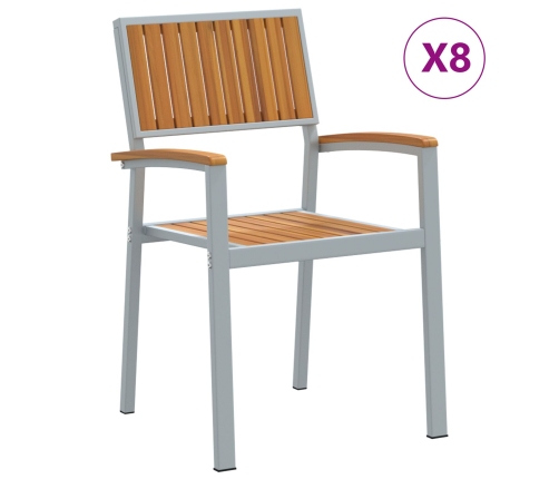 Sillas de Jardín Apilables  8 pcs Acero Gris y Madera Sólida de Acacia