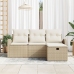 Conjunto de Sofá de Jardín de 4 Piezas con Cojines Beige de Poliratán