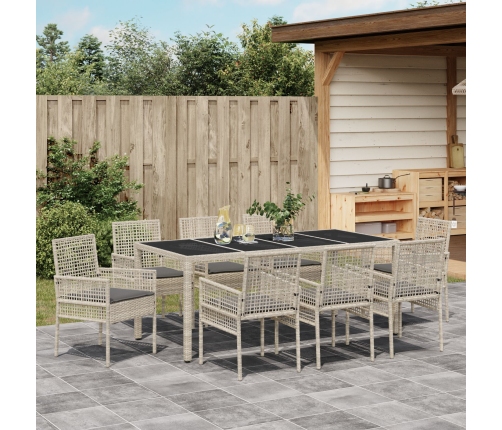 Conjunto de Comedor de Jardín de 9 Piezas  Gris Claro Poliratán