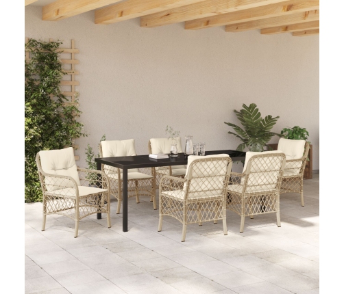 Conjunto de Comedor de Jardín de 7 Piezas con Cojines de Poliratán Beige