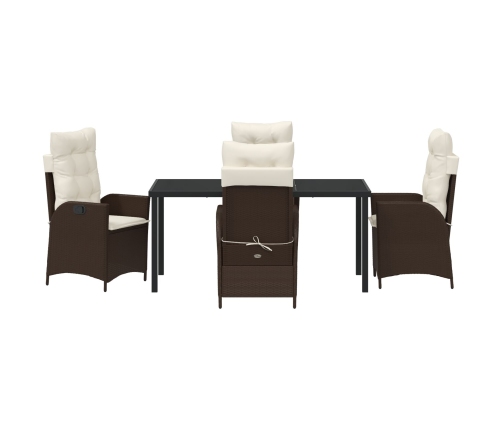 Set de Comedor de Jardín de 5 Piezas con Cojines Marrón Poliratán