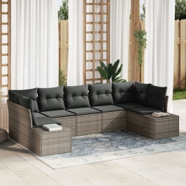 Conjunto de Sofá de Jardín de 7 Piezas con Cojines Gris Poliratán