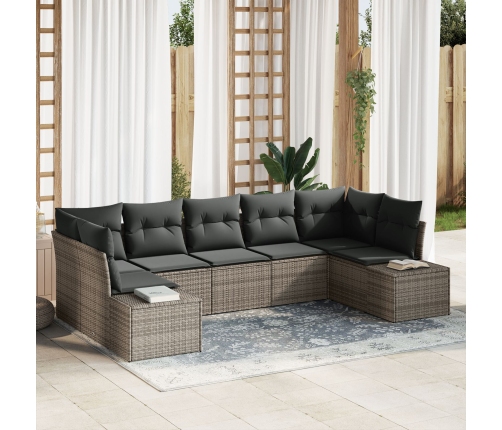 Conjunto de Sofá de Jardín de 7 Piezas con Cojines Gris Poliratán