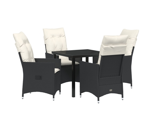 Conjunto de Comedor de Jardín de 5 Piezas con Cojines - Poliratán Negro