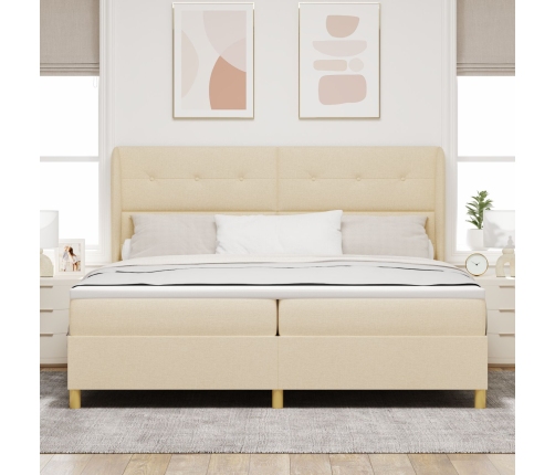 Cama con somier  y colchón, crema, 200x200 cm, tela