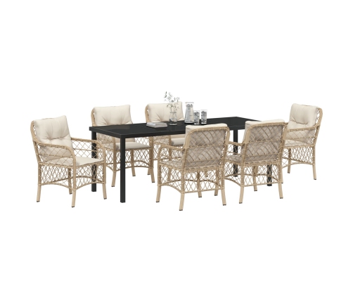Conjunto de Comedor de Jardín de 7 Piezas con Cojines de Poliratán Beige