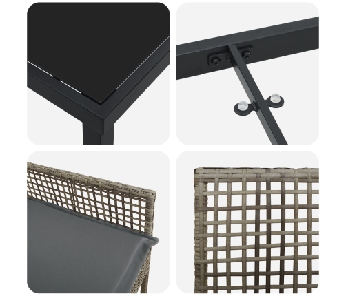 Conjunto de comedor de jardín de 7 piezas con cojines gris poliratán
