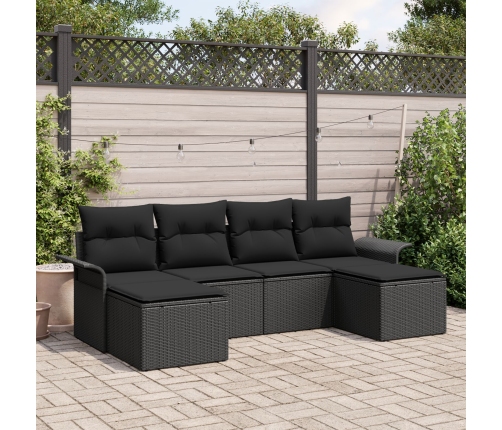 Set de Sofá de Jardín de 6 Piezas con Cojines Negro Ratán Sintético