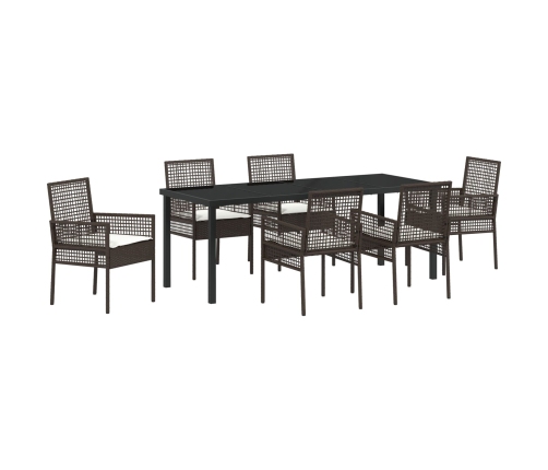 Juego de Comedor de Jardín de 7 Piezas con Cojines Ratán Marrón