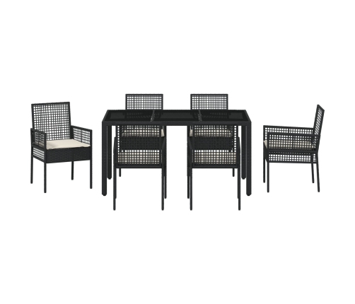 Juego de Comedor de Jardín de 7 Piezas con Cojines en Ratan Sintético Negro