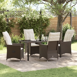 Set de Comedor de Jardín de 5 Piezas con Cojines Marrón Poliratán