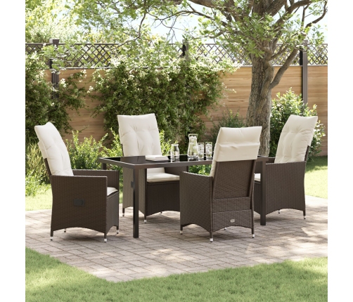 Set de Comedor de Jardín de 5 Piezas con Cojines Marrón Poliratán
