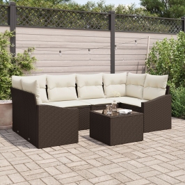 Conjunto de Comedor de Jardín de 7 Piezas con Cojines de Ratán Duradero Marrón