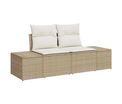 Juego de Sofá de Jardín de 6 Piezas con Cojines Beige Poly Rattan Acacia