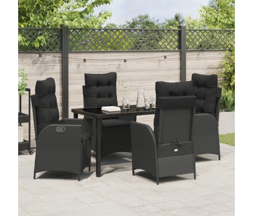 Juego de Comedor de Jardín de 5 Piezas con Cojines Negro Poliratán
