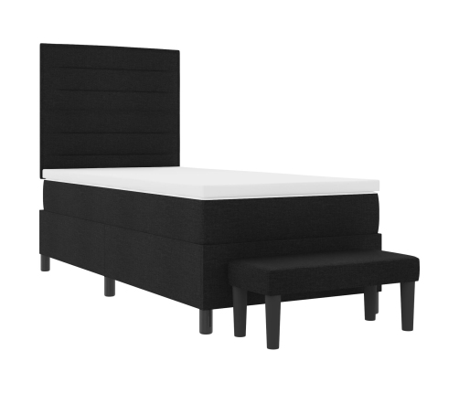 Cama Box Spring  con Colchón y Banco Negro 90x200 cm Tela