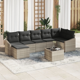 Conjunto de Comedor de Jardín  de 8 Piezas con Cojines Ratán Poli Gris