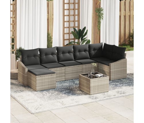 Conjunto de Comedor de Jardín  de 8 Piezas con Cojines Ratán Poli Gris