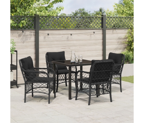 Set de Comedor de Jardín de 5 Piezas con Cojines de Poliratán Negro