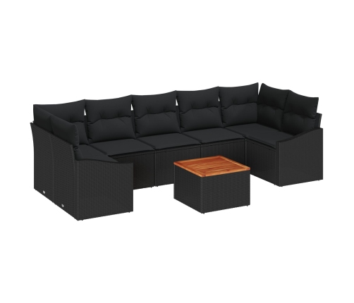 Juego de sofá de jardín Conjunto de 8 Negro Ratán y madera