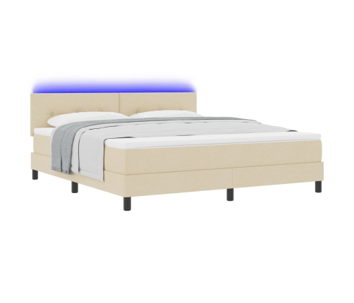 Cama Box Spring con Colchón & LED Crema 180x200 cm Tela