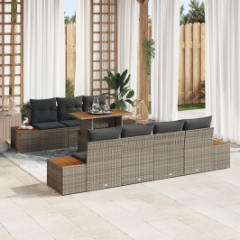 Conjunto de Sofá de Jardín  Juego de 8 Gris Ratán Poliéster, Madera