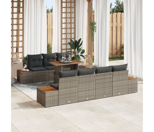 Conjunto de Sofá de Jardín  Juego de 8 Gris Ratán Poliéster, Madera