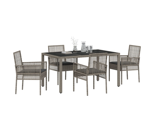 Conjunto de Comedor de Jardín de 5 Piezas con Cojines Gris de Poliratán