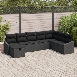 Conjunto de Sofás de Jardín de 8 Piezas con Cojines Negro Poliratán