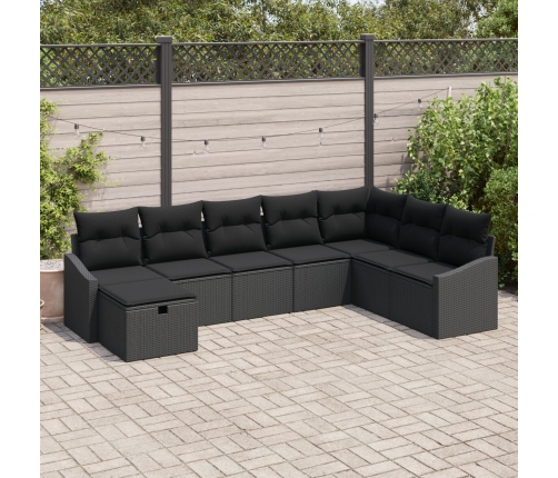 Conjunto de Sofás de Jardín de 8 Piezas con Cojines Negro Poliratán