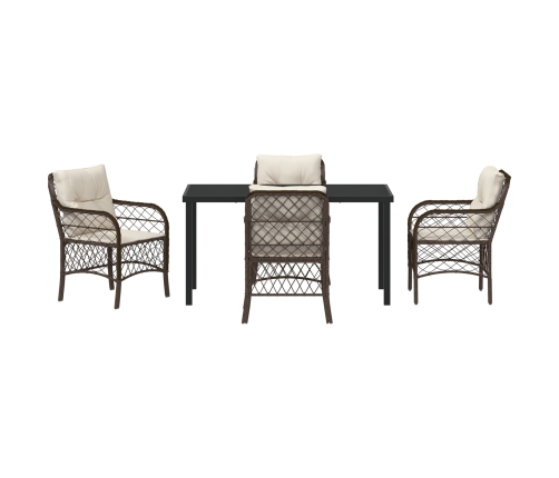 Juego de Comedor de Jardín de 5 Piezas con Cojines Marrón Rattan Poliéster