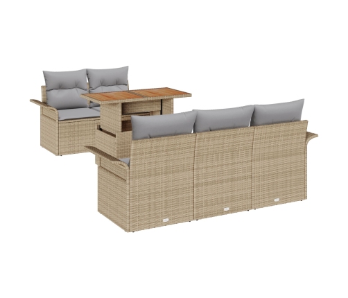 Conjunto de Sofás de Jardín de 6 Piezas con Cojines Beige Poliratán Acacia